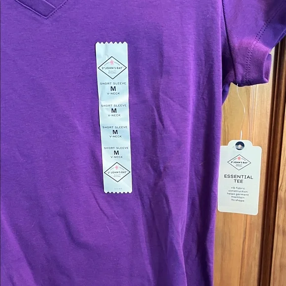 St. John's Bay Purple Short Sleeve V-Neck Tee - Picture 3 of 4